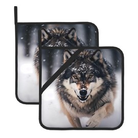 Wolves Picture Square Heat-Proof Pot Holders (Set of Two) 8x8 in : Quality Fabrics, Anti-Scalding and Easy to Clean