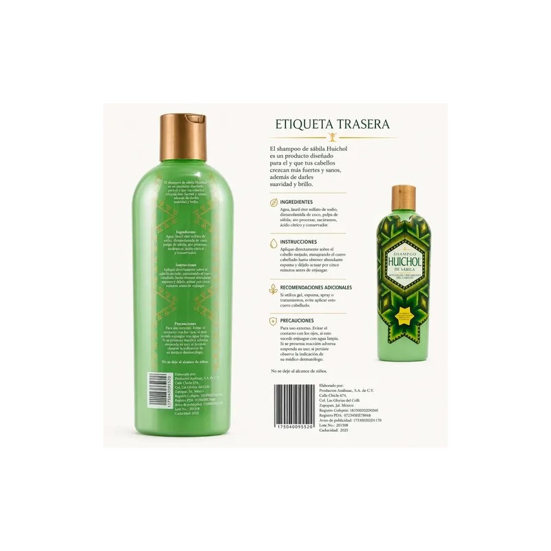 Shampoo Huichol Artesanal De Sabila Anticaida Original 400 ml