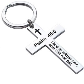Ldurian Easter Basket Stuffer Gifts Christian Keychain, Cross Key Chain for Men Religious Scripture, Bible Verse Keychain, Psalm 46:5, Stainless Steel, No Gemstone