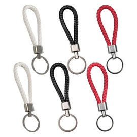 RobLuX Pack of 6 Key Chains Leather Cord Braided Car Key Chains Key Chain Car Key Holder Key Ring for Cars and Motorcycles (Black, White, Red), multicoloured