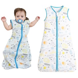 SJBAUTYO Baby Summer Sleeping Bag, Children's Sleeveless Pyjamas for Summer, 0.5 Tog Baby Sleeping Bag, 100% Cotton, Breathable Baby Sleeping Bag (Panda Pattern, M (6-12 Months), 70-85 cm), blue