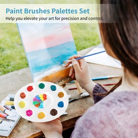 150 Pcs Paint Brushes Palettes Set, 100 Pcs Nylon Painting Brushes & 50 Pcs Round Paint Trays, Art Acrylic Painting Supplies for Oil Watercolor Painting