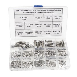 MCMASKE #2-56#4-40#6-32#8-32#10-24 1/4"-20 5/16"-18 UNC 304 Stainless Steel Socket Head Cap Screws Assortment Kit