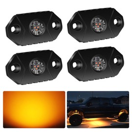 4WDKING Amber LED Rock Lights, 4 Pods IP68 Waterproof Underbody Glow Trail Rig Lamp LED Neon Lights for Truck Jeep Off Road Truck Car Boat ATV SUV Motorcycle