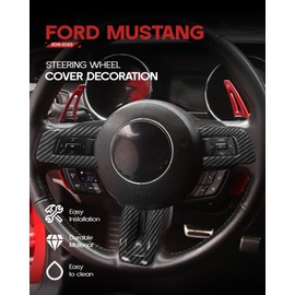 Bonbo Steering Wheel Cover Decoration Interior Trim Kit Interior Accessories for 2015-2022 Ford Mustang, Carbon Fiber