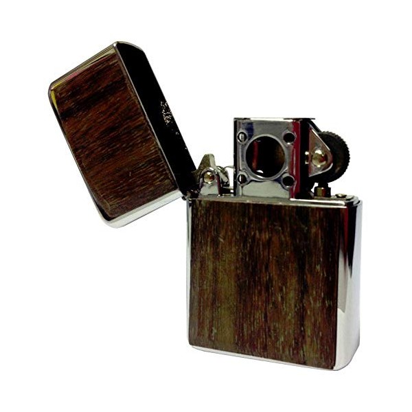 VECTOR Thunderbird Soft Flame Flip Top Butane Silver Pipe Lighter in Wood Plate