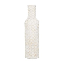 Deco 79 Bamboo Wood Decorative Vase Tall Woven Floor Centerpiece Vase, Vase for Home Decoration 9" x 9" x 30", White