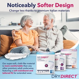 Dry Direct Ultimate Protective Underwear, Soft Cloth-Like Adult Diapers, Max Absorbency Disposable Incontinence Protection - Large (Case of 56)