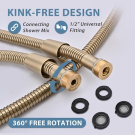 JASYA 59 Inches Shower Hose Replacement Gold 304 Stainless Steel Handheld Shower Head Hoses Flexible ＆smooth Rv Shower Hose Extra Long 5ft High Pressure Bidet Hoses Brushed Gold