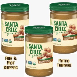 Santa Cruz Organic Crunchy Dark Roasted Peanut Butter, 16 oz (pack of 3)