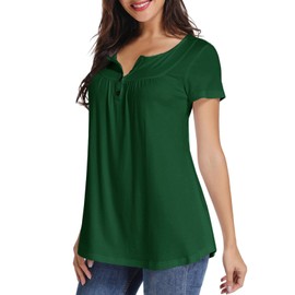 Xpenyo Women Short Sleeve Blouse Henley Shirts V Neck Tops Button Up Tunic Casual T Shirts Deep Green S