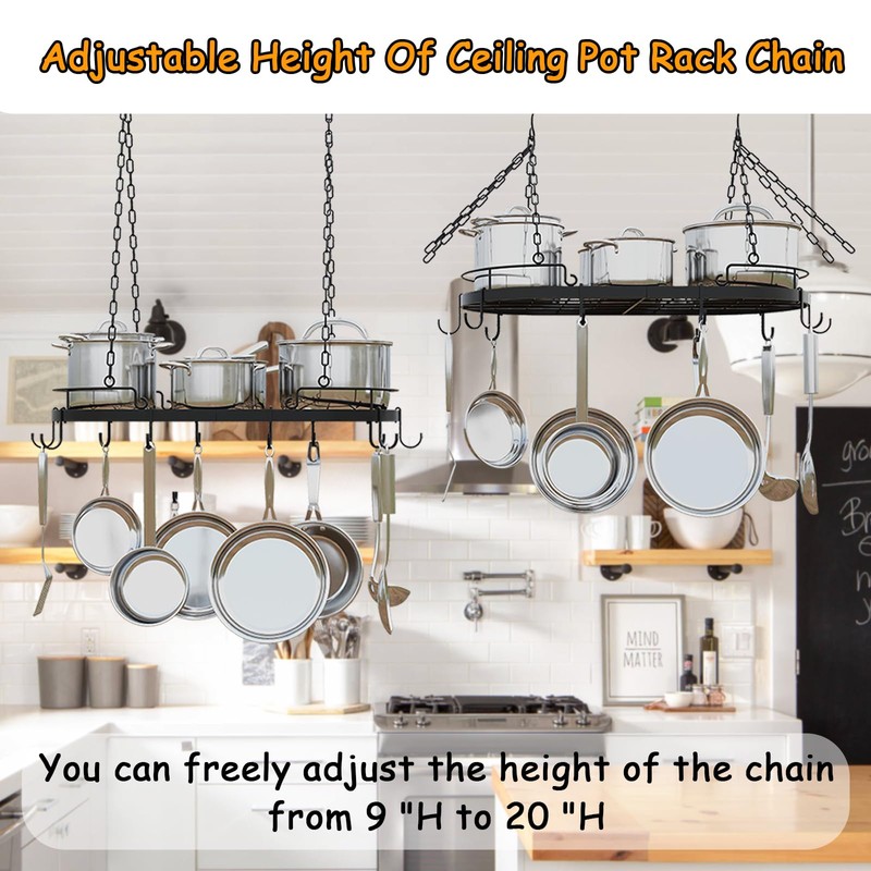 24.4” Metal Pot Rack Hanging, Oval Pan Rack Hanging with