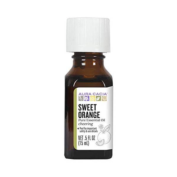 Aura Cacia 100% Pure Sweet Orange Essential Oil | GC/MS Tested for Purity | 15 ml (0.5 fl. oz.) | Citrus sinensis