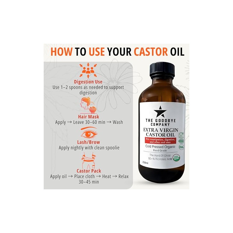 Extra Virgin Castor Oil - USDA Organic & Cold Pressed