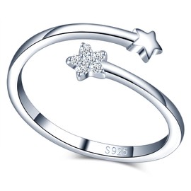 MICGIGI Women's 925 Sterling Silver Open Ring Double Stars Adjustable Ring with Cubic Zirconia