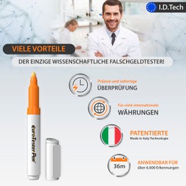 Euro Tester Pen EURO TESTER PEN XL – Professioneller Geldscheinprüfer Fake Geld, Geldprüfstift für Euro, Dollar, britische Pfund und die wichtigsten internationalen Währungen, Original Made in Italy