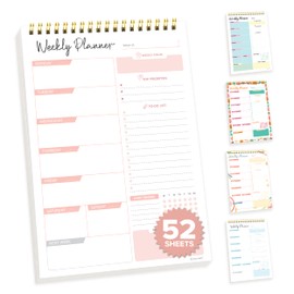 Decorably Weekly Planner Pad Portrait - Weekly To Do List Notepad, 52 Easy Tear-Off Sheets Weekly Planner Pad Tear Off, 6.5x10in Spring-Bound Weekly Planner Tear Off Pad, Weekly Planner Notepad