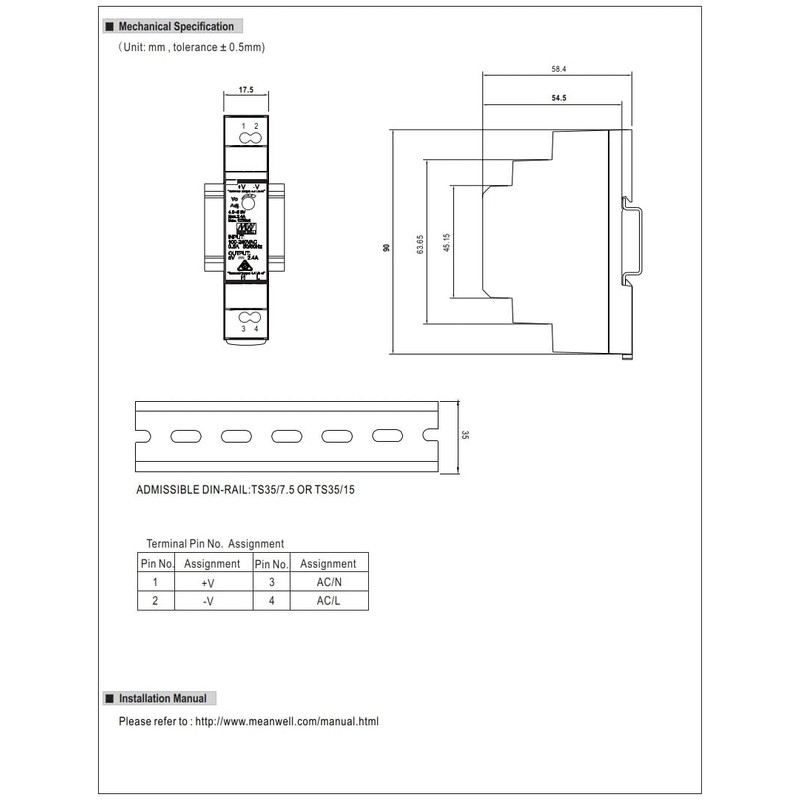 HDR-15-24 Genuine Mean Well DIN Rail Power Supply 24V 0.63A