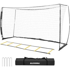 BaseGoal Soccer Goal,Soccer Net,Soccer Goals for Backyard,with Bow Frame,Collapsible Metal Base and Agility Ladder