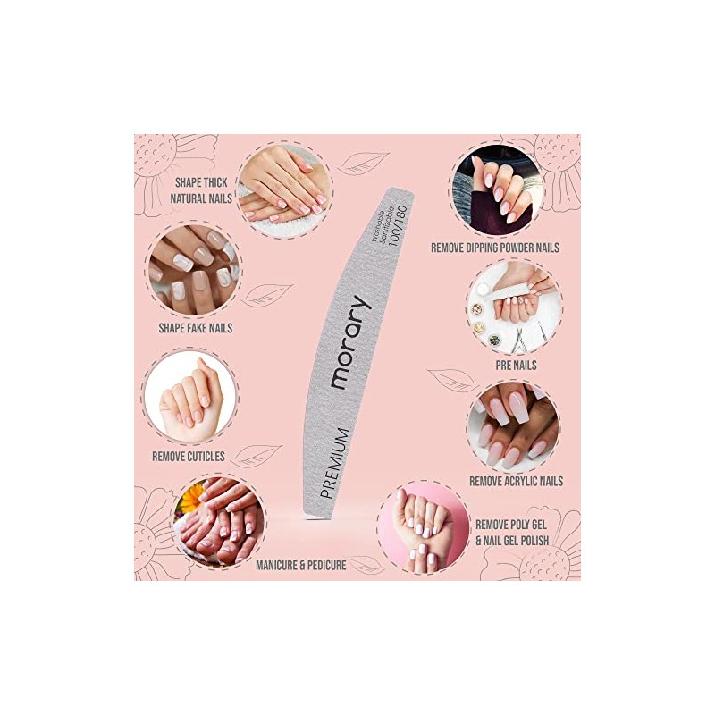 Lima de uñas de grano 100/180 para uñas naturales, uñas