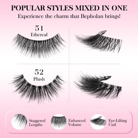 Bepholan False Eyelashes 20 Pairs Pack Natural Look 2 Styles 3D Volume False Lashes Soft Faux Mink Strip Lashes Thick Fake Eye Lashes（H03)
