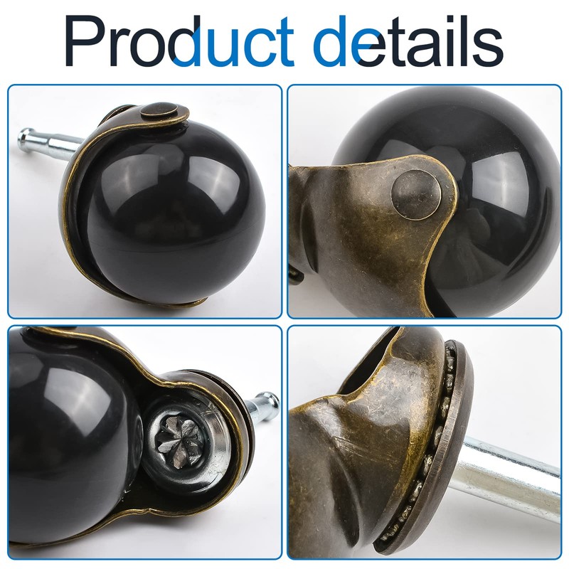 INCREWAY Chair Wheels, 4 Piece Heavy Duty Antique Brass Swivel