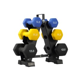 Neoprene Dumbbell Set 5-8-12 lb with Rack | 3-Pairs Weight Set for Home Gym, Hex Anti-Roll Hand Weights for Women & Men, Compact Total-Body Workout