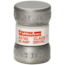 Mersen A3T Fast Acting/Class T Fuse, 300VAC/160VDC, 200kA AC/50kA DC, 60 Ampere, 9/16" Diameter x 7/8" Length