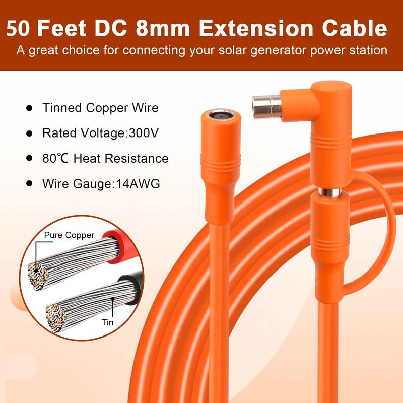 MOOKEERF 14AWG DC 8mm Extension Cable for Solar Panel 50FT,DC7909