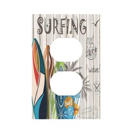 Lhdlnn Summer Beach Surfing Outlet Covers Decorative Rustic Wood Surfboard Light Switch Cover Wall Plate Switchcover Electrical Faceplate for Kitchen Bathroom Bedroom 5 x 3