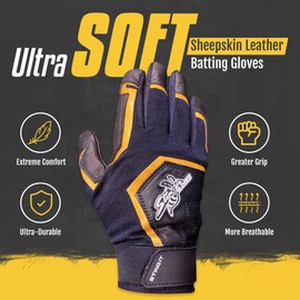 Stinger Sports Sting Squad Batting Gloves for Baseball & Softball (Adult Large, Black Gold)