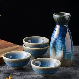 DOITOOL Sake Bottle Japanese Sake Set Ceramic Sake Pot Japanese Sake Cup Set Tokkuri Bottle and 4 Ochoko Cups (Assorted Color)