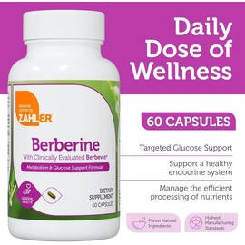 Zahler Berberine with Clinically Evaluated Berbevis, Metabolism and Glucos Support Formula, 60 Capsules. - Size: 60 Capsules