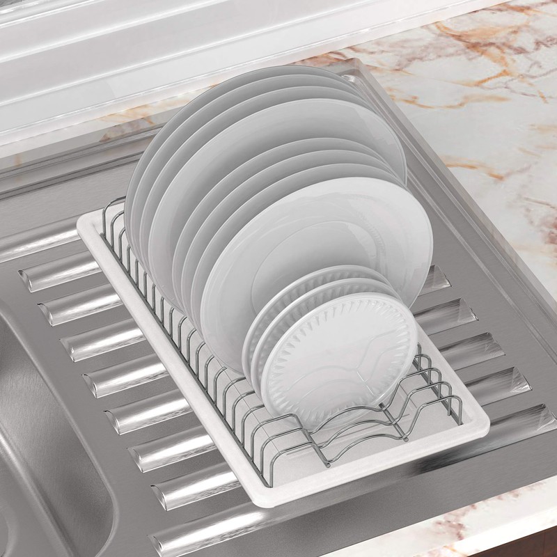 Simple Houseware Stainless Steel Plate Drying Rack with Drainboard, Chrome