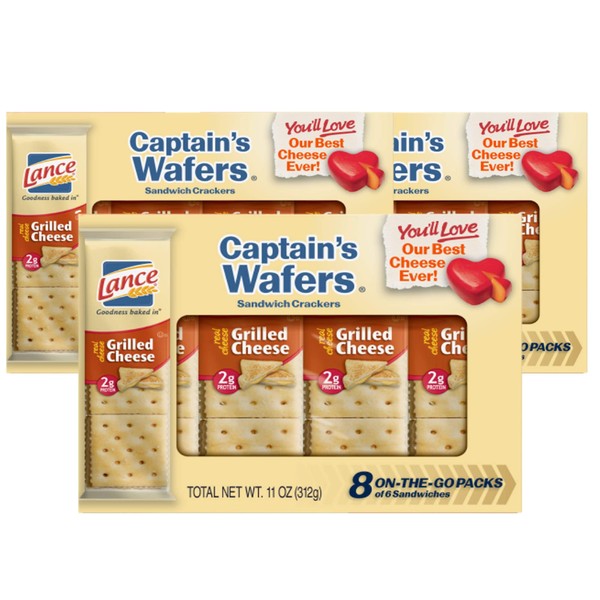 Lance Captain's Wafers Crackers Grilled Cheese - 3 Boxes of 8 Individual Packs