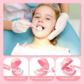 deAO Kids Role Play Dentist, Surgeon & Vet Medical 30 Piece Kit with Light and Sound Including Electronic Stethoscope, Lab Coat Cap & Play Medical Equipment for Children Boys and Girls (Pink)