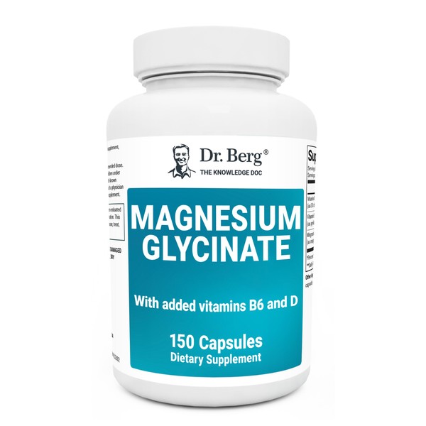 Dr. Berg's Magnesium Glycinate 400mg - Fully Chelated Magnesium Glycinate Capsules for Stress, Calm, Relaxation & Sleep Support - Includes Magnesium-Glycinate w/Vitamin D & B6-150 Veg Capsules
