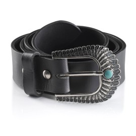 Angus Stoke Westerngürtel Geronimo aus Büffelleder – Handgefertigter Cowboy- & Rodeo-Gürtel für Damen & Herren – Vintage-Ledergürtel mit Metallschnalle (Schwarz, Bundweite - 110 (54-56))