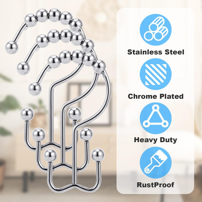 Shower Curtain Rings,Shower Curtain Hooks,Rust Proof Secure Lock Ring Clips