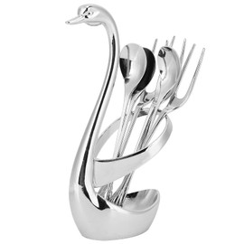 Juego de Vajilla Creativa de Aleación de Zinc, 7 Piezas, con Soporte de Cisne, 3 Cucharas, 3 Tenedores, Decoración del Hogar                          