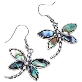 Szxc Jewelry Women Lovely Dragonfly Natural Abalone Shell Dangle Earrings (Green)