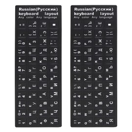 2Pcs Russian Keyboard Stickers for PC Computer Mac Laptop Desktop Keyboard, Russian Keyboard Replacement Stickers, White Font Black Background