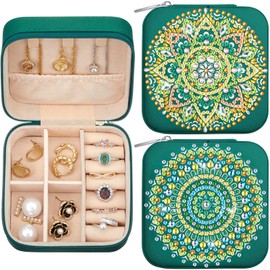 Hinly Hinly 2 Pcs Portable Diamond Painting Jewelry Storage Box DIY Diamond Art Accessories PU Leather Jewelry Ring Organizer Case Travel Jewelry Organizer(Mandala Style,Vintage Color)