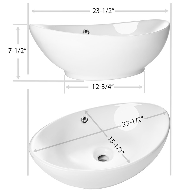 Miligoré 23" x 15" Oval White Ceramic Vessel Sink -