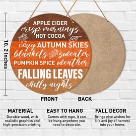 Muktoujaumai Fall Wall Sign Decor, Fall Round Hanging Sign Decor Farmhouse Autumn Wall Wooden Decorations Harvest Thanksgiving Wood Sign for Home, Kitchen, Dining Room, Living Room, Falling Leaves