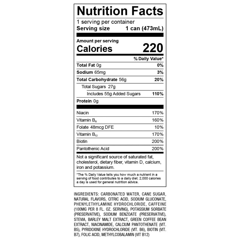 Patria Energia Pura Drink - 200mg Caffeine, Cane Sugar, 16oz