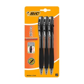BIC Bolígrafo BU3 Medium Point 1.00 mm Retráctil Clip de Plástico Mejor Agarre Escritura Suave y Colorida Pen 3 Piezas Negro.