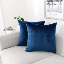 NiNi ALL Decorative Throw Pillow Covers Pack of 2 Velvet Throw Pillow Cases for Couch Pillows Cover Bedroom Living Room Outdoor Blue Pillow Covers 18x18 Inch