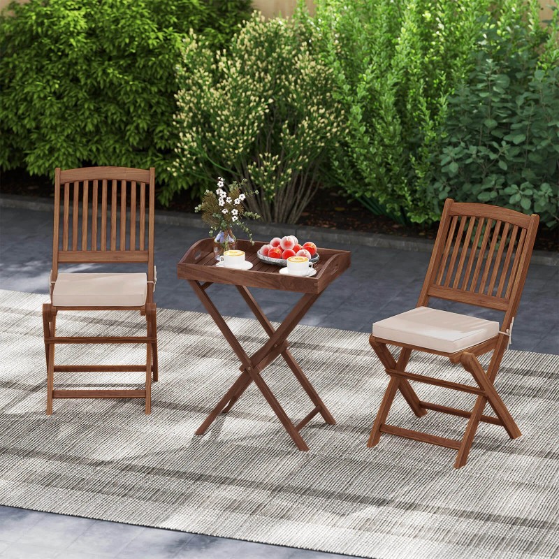 Costway 2 PCS Solid Teak Wood Tray Table 28" High