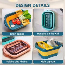 Collapsible Dish Basin with Portable Sink, 11L(2.91 Gallon) Collapsible Bucket with Drain Plug for Dish Pan and Vegetable, Wash Basin for Station Campin/Camping/Rv/Kitchen(Yellow)